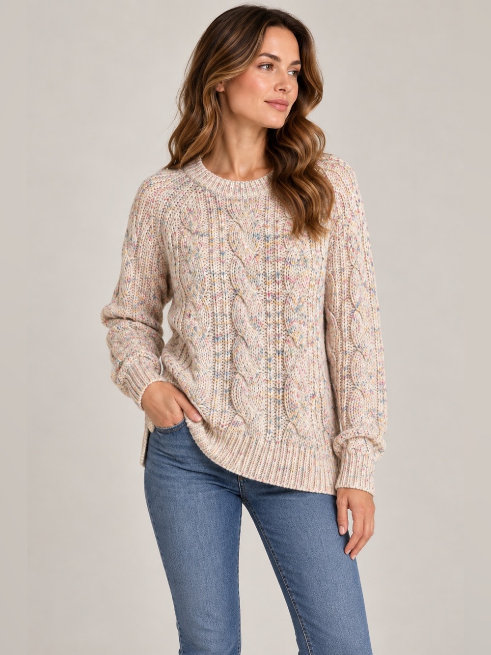 Scotch & Soda Cable Knit Sweater Cream Multicolor Speckled Wool Blend S